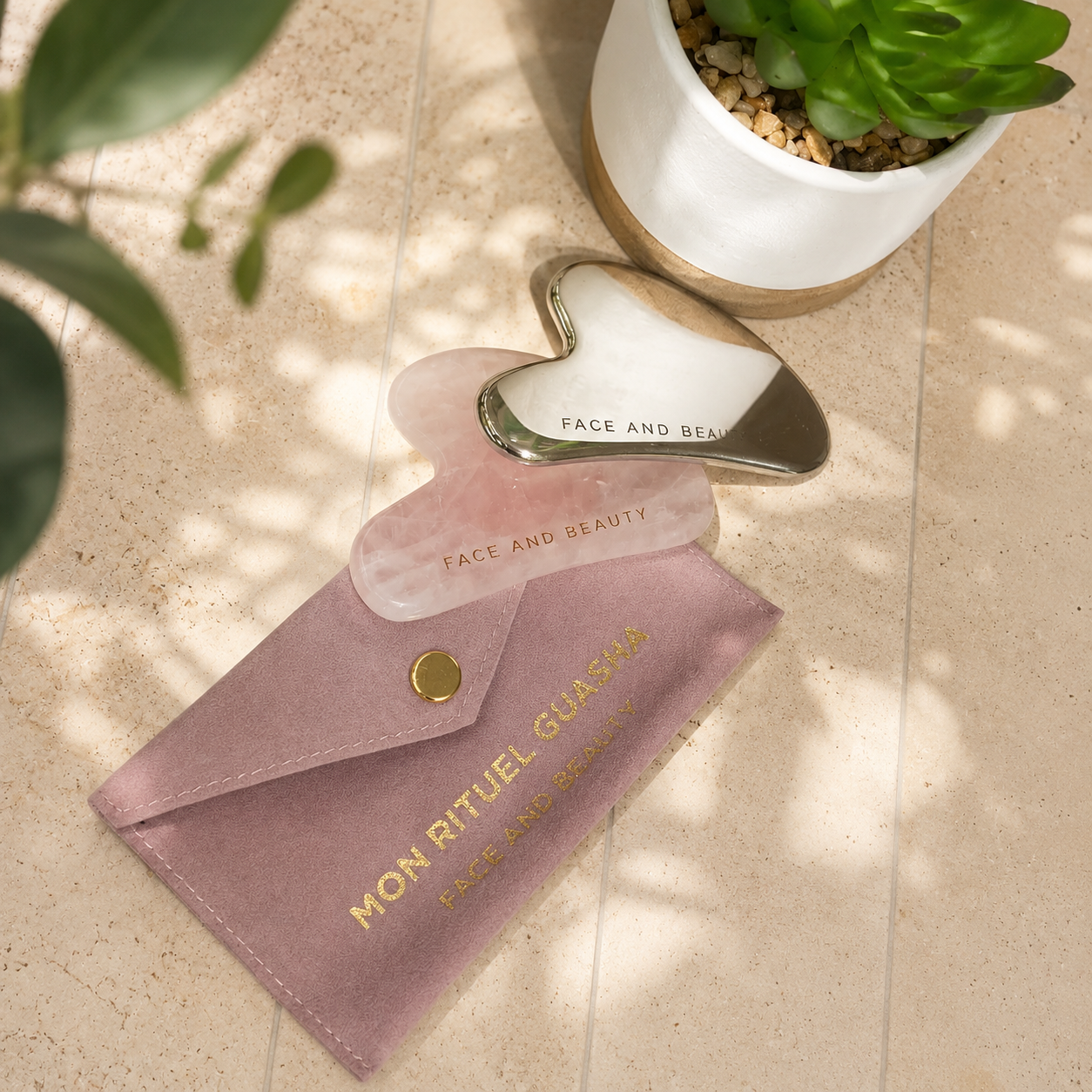 Guasha forme de Coeur - Quartz rose ou Métal