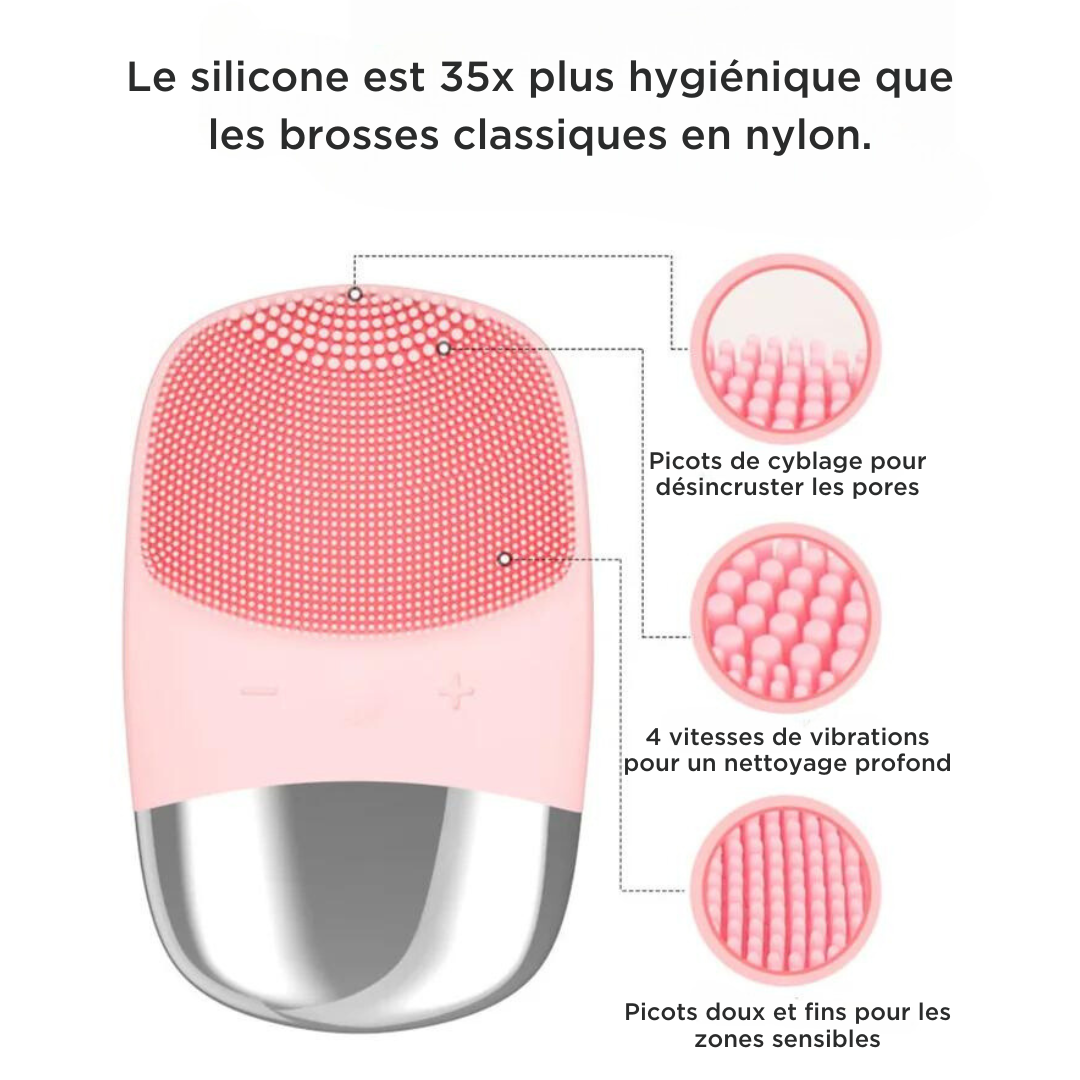 Brosse Nettoyante Vibrante en silicone- 3 coloris (charge usb)
